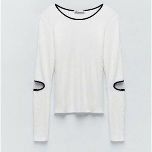 Zara White Long sleeve shirt with cut outs at the elbows Size M
